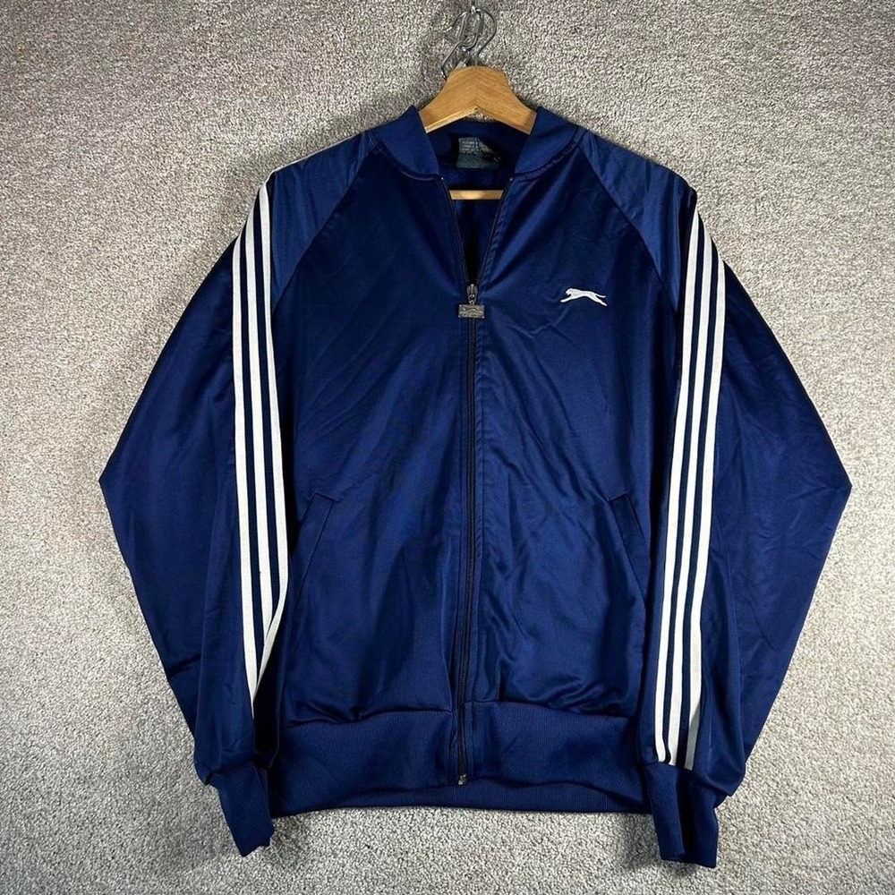 Vintage 80s/90s Slazenger blue and white striped zip up track jacket Size M